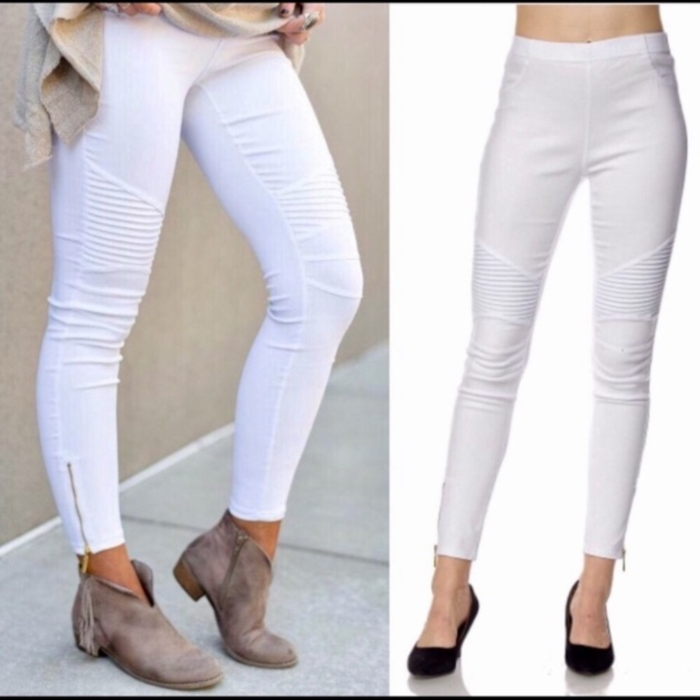 White Moto Jeggings!! - Picture 2 of 7